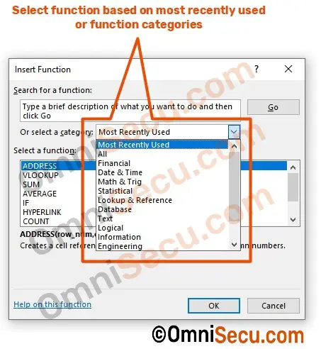 excel insert function dialog box