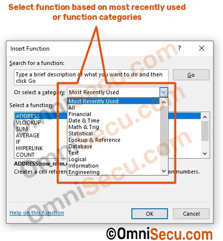 excel insert function dialog box