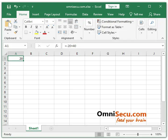 Excel Negation Mathematical Operator Result