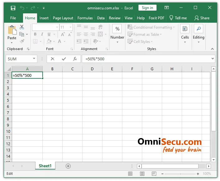 Excel Percentage Mathematical Operator