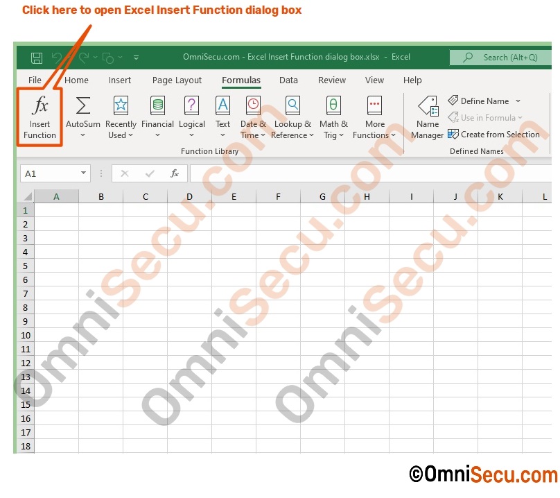 how open excel insert function dialog box