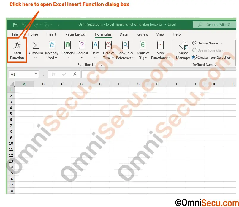 how open excel insert function dialog box