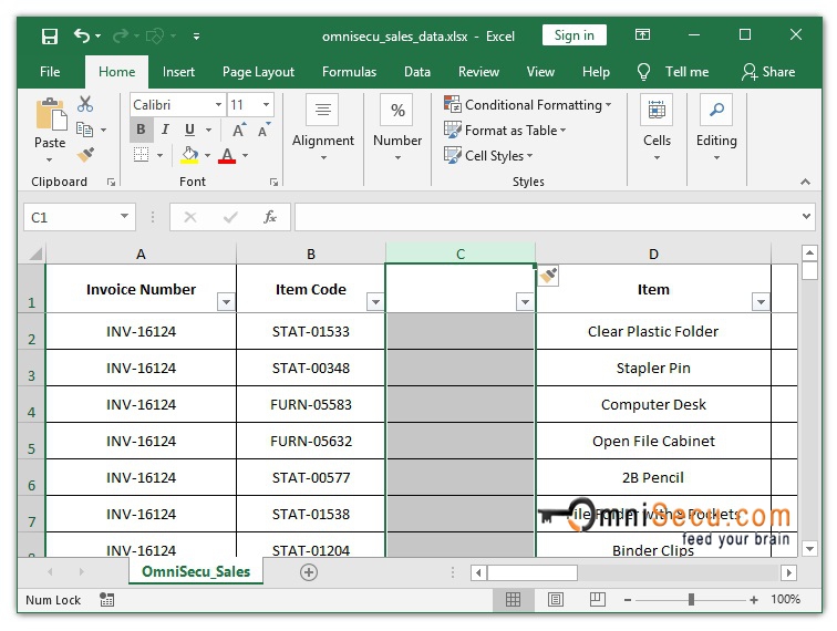  A new Column is inserted in Excel worksheet 