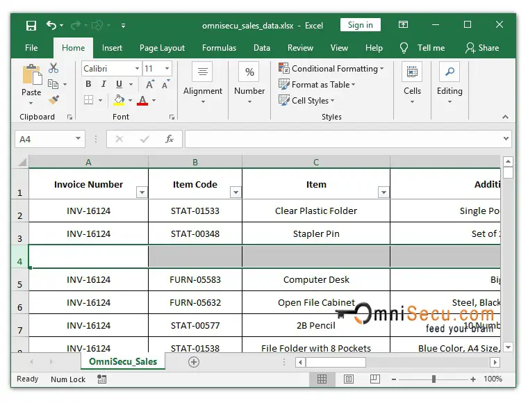  A new Row is inserted in Excel worksheet 