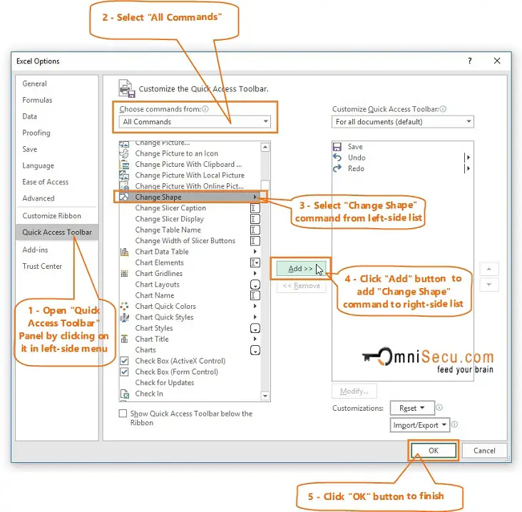  Add Change Shape to Excel Quick Access Toolbar