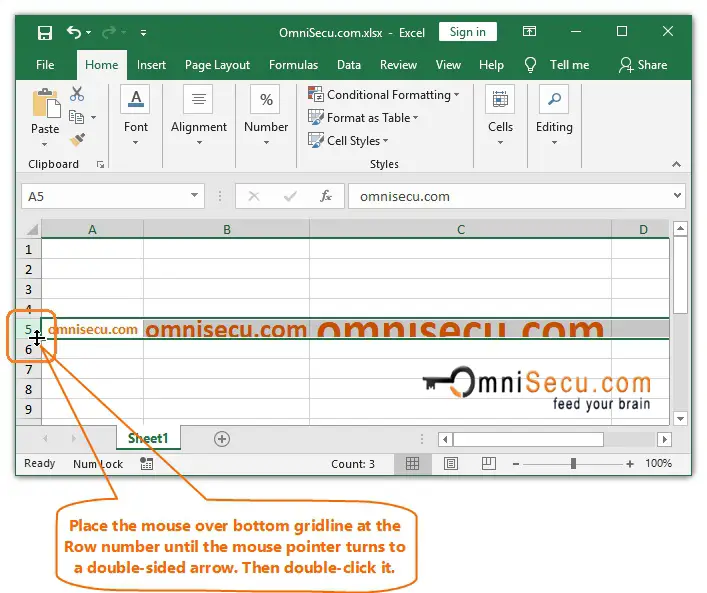 AutoFit mouse button bottom gridline of Row number