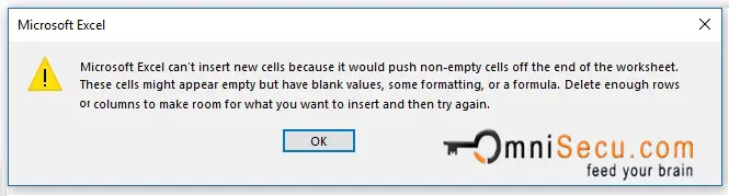  Cannot insert new Rows because of non empty cells at end Error 