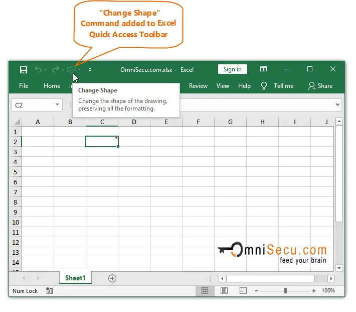  Change Shape command added to Excel Quick Access Toolbar