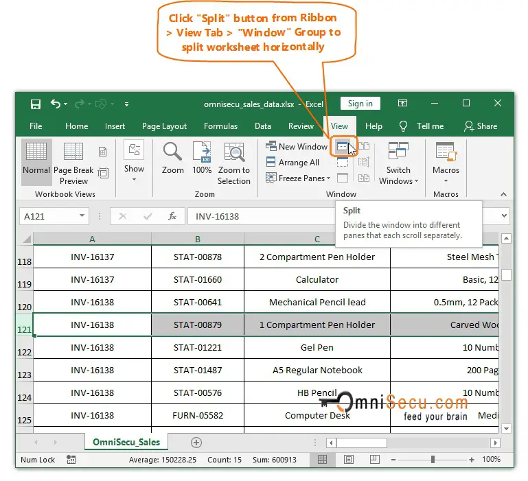  Click Split button to split Panes horizontally 