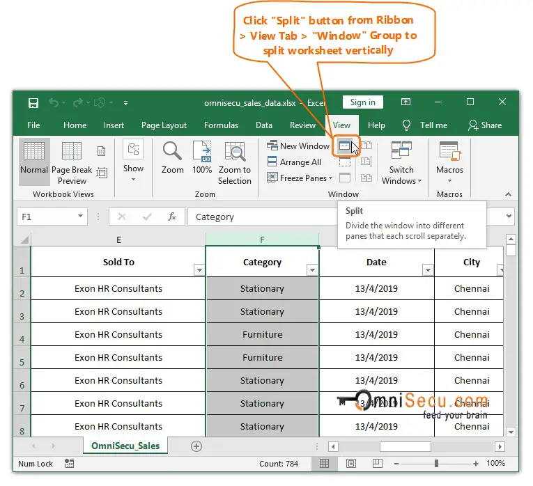  Click Split button to split Panes vertically 