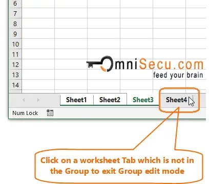Click worksheet tab not in Group to exit group edit mode in Excel