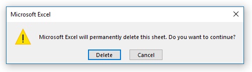  Confirm worksheet deletion