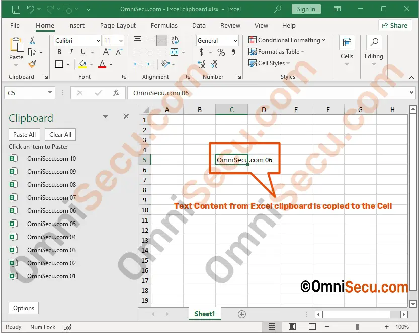 content from excel clipboard copied