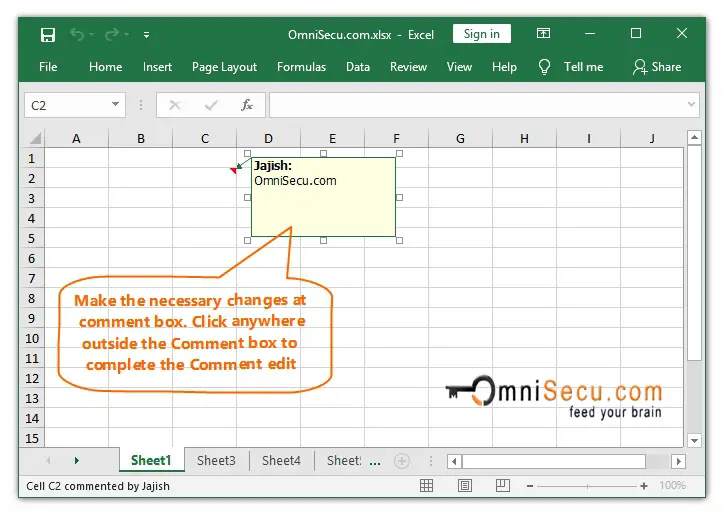  Edit Comment in Excel