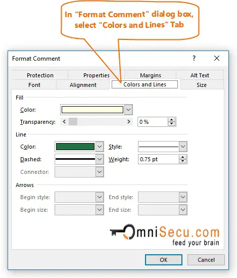  Excel Cell Format Comment dialog box 