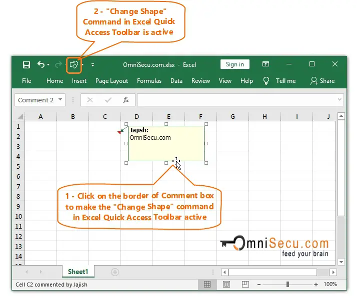  Excel Change Shape command is active