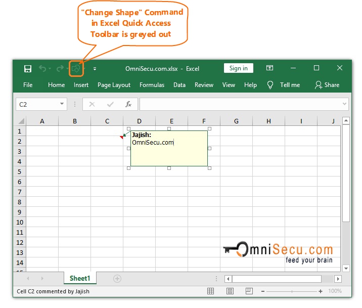  Excel Change Shape command is greyed-out