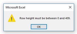 Excel maximum possible Row height is 409