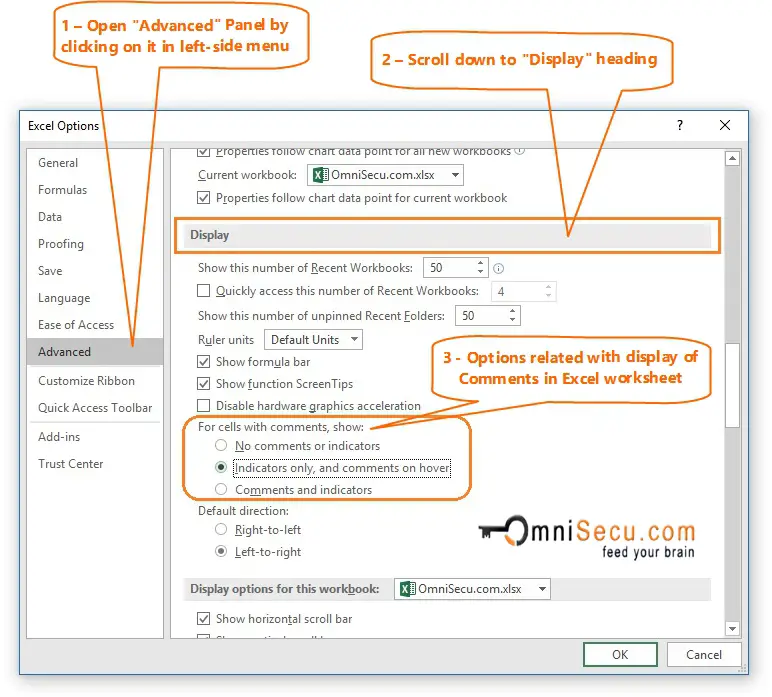 Show or hide all comments Excel worksheet 