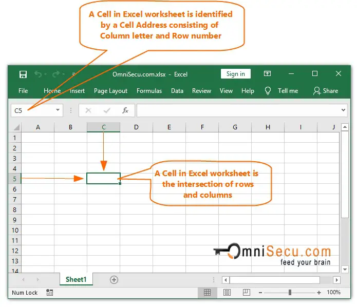 Row, Column and Cell in Excel worksheet