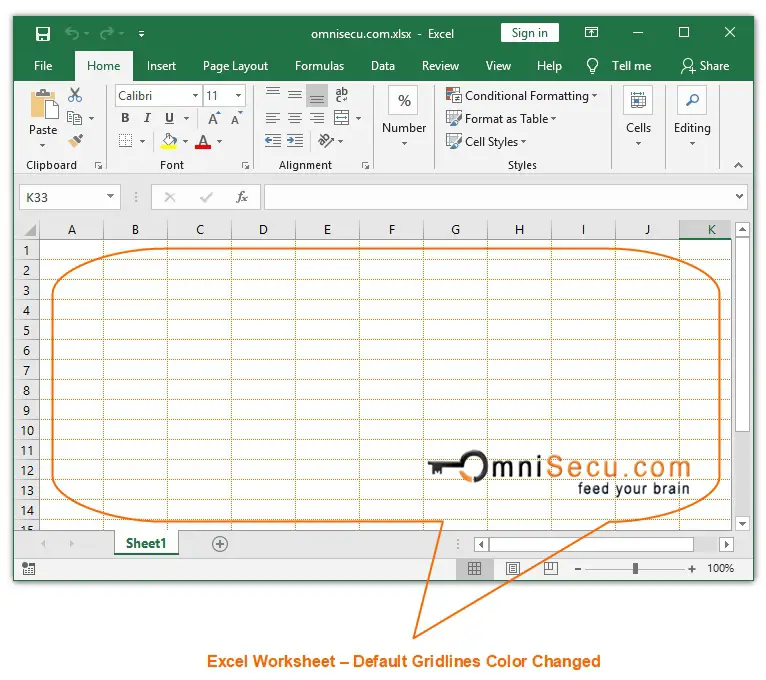 Excel worksheet Gridlines color Changed