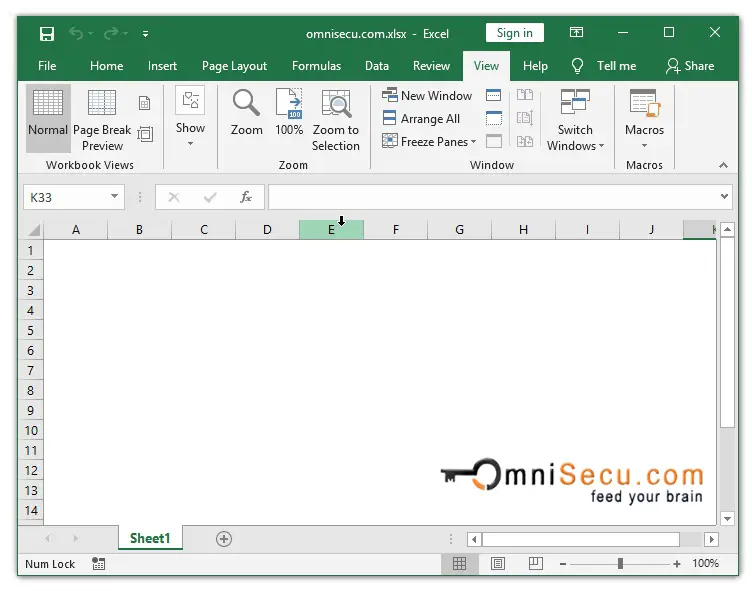 Excel worksheet Gridlines Hidden