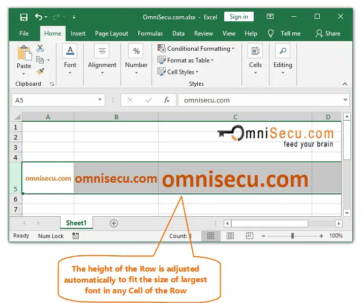 Excel worksheet Row autofitted