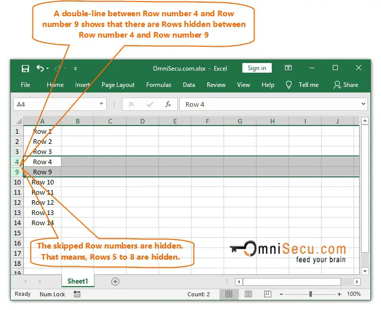 Excel worksheet rows hidden