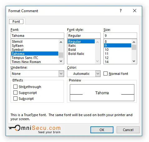  Format Comment dialog box