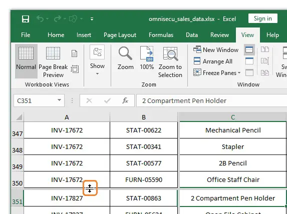  Four split panes horizontally resize mouse pointer