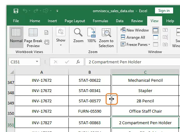  Four split panes vertically resize mouse pointer