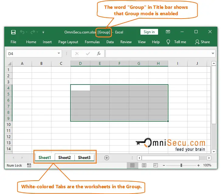 Group mode for multiple selection from different worksheets