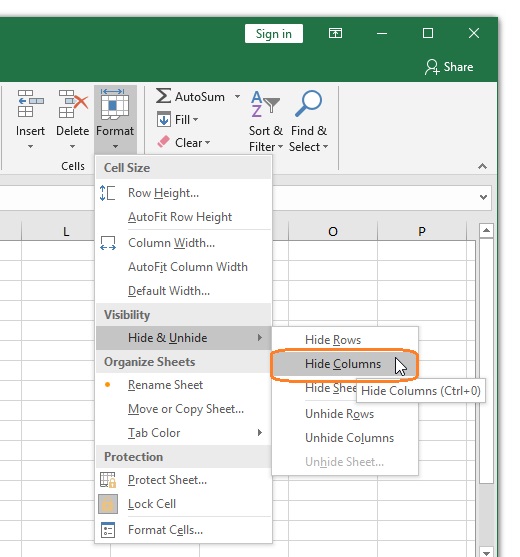 Hide Columns from Excel Ribbon