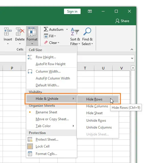 Hide Rows from Excel Ribbon