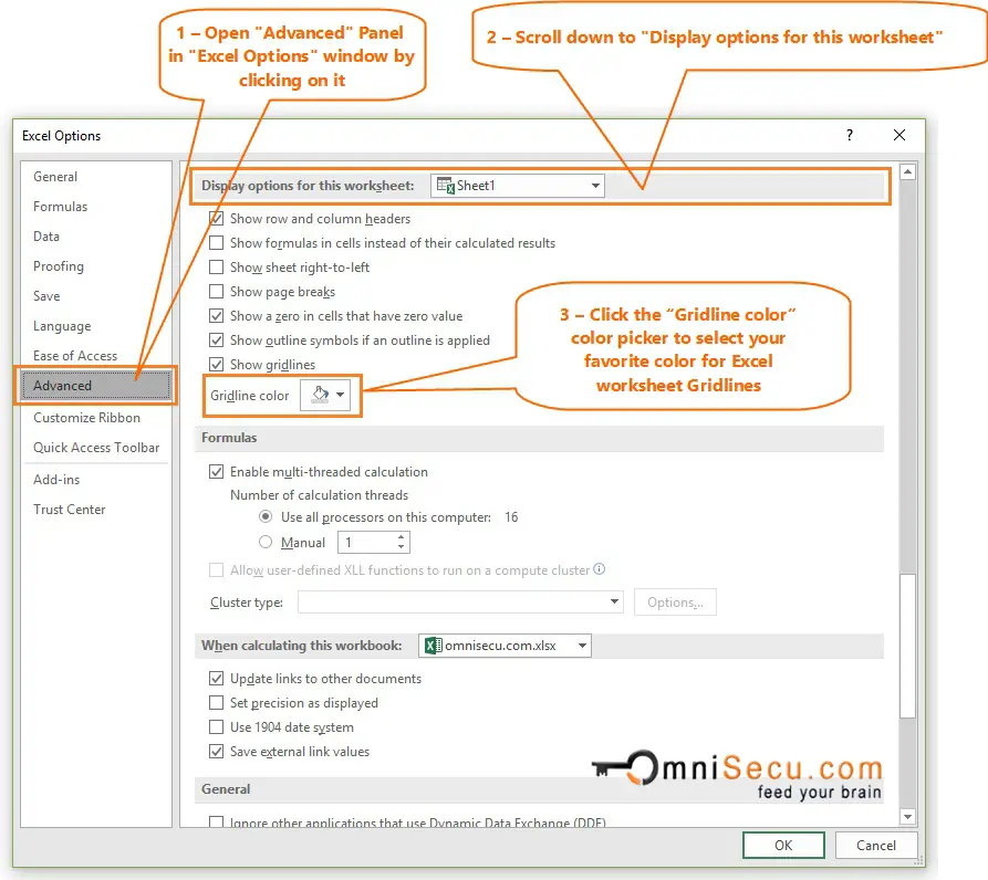 How to change Excel worksheet Gridlines color