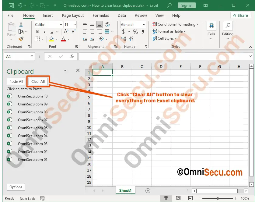 How to clear everything from Excel clipboard