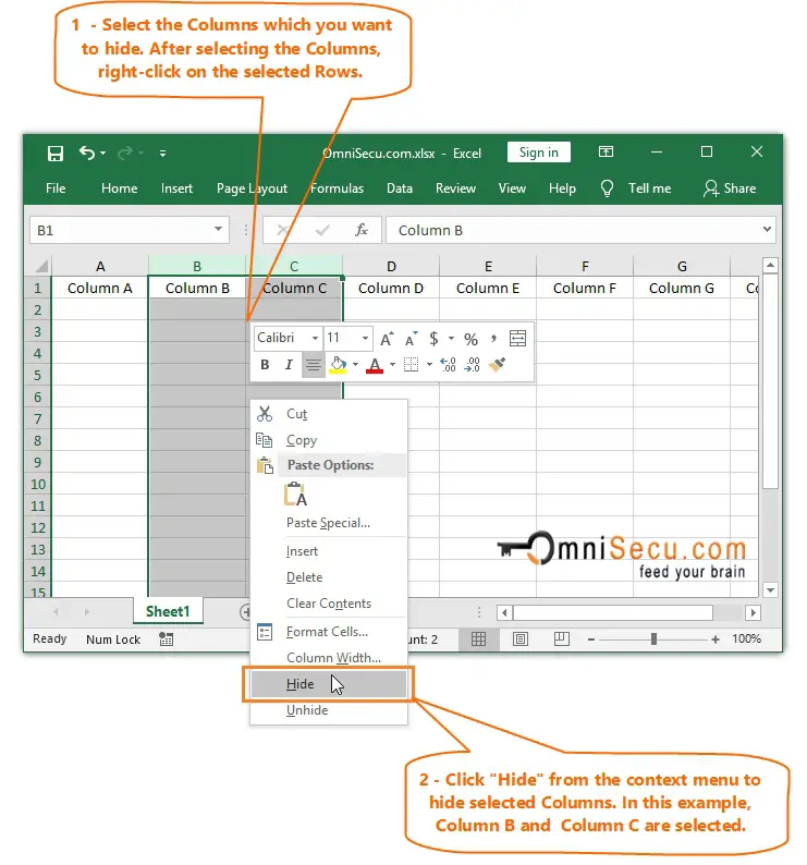 How to hide Excel worksheet Columns