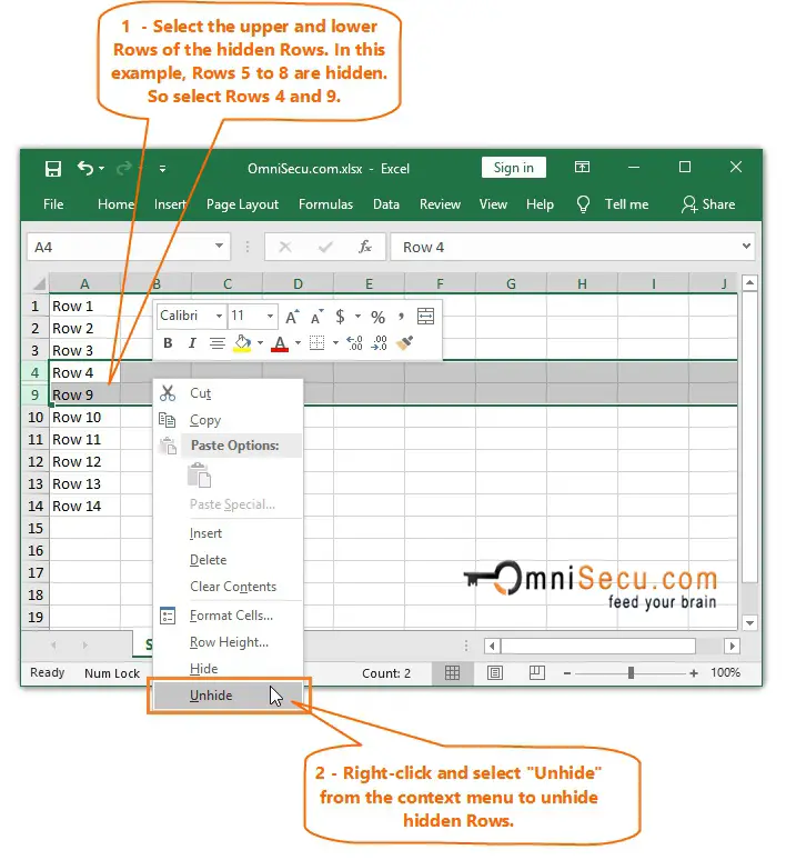 How to unhide hidden rows from Excel worksheet