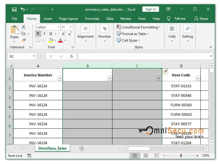  New contiguous Columns are inserted in Excel worksheet 