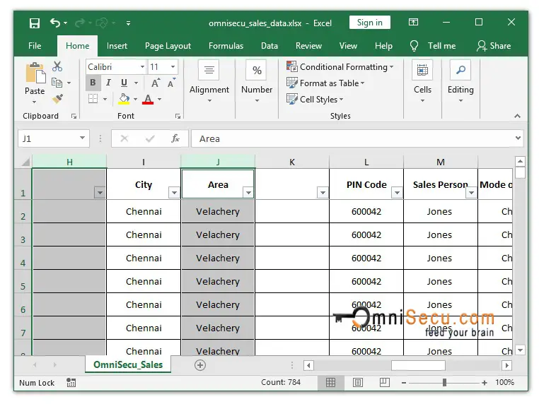  New noncontiguous Columns are inserted in Excel worksheet 