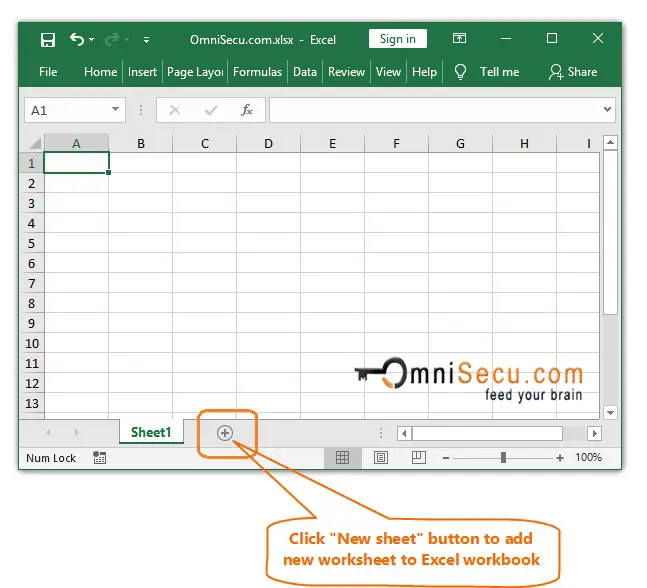 New worksheet button in Excel