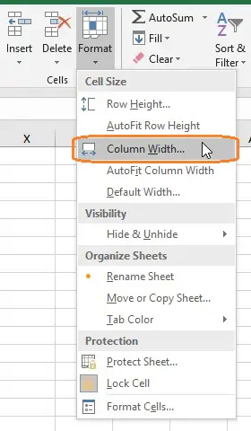 Open Column width dialog box from Excel Ribbon