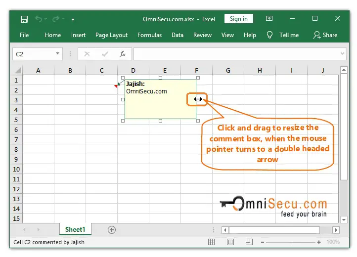  Resize Comment box in Excel Cell