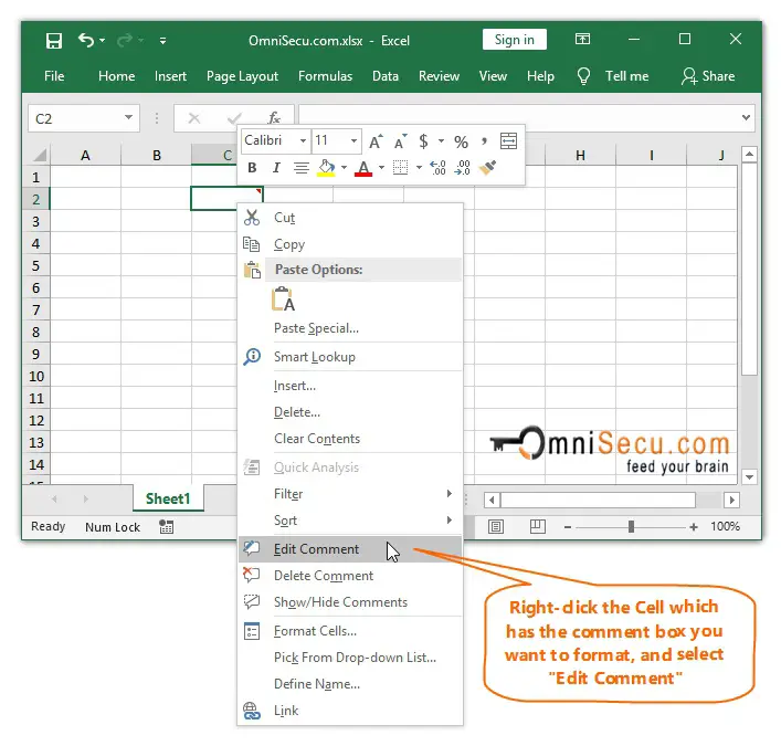  Right-click cell to Format Comment box in Excel Cell