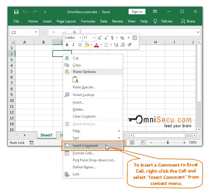 How to add Comment to an Excel worksheet Cell
