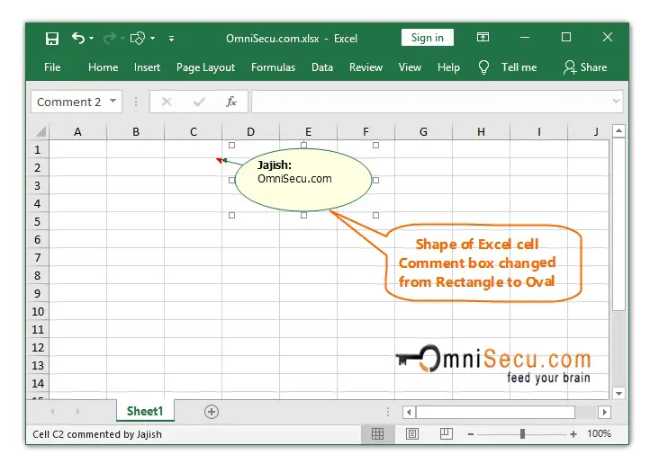  Shape of Excel Cell Comment box changed