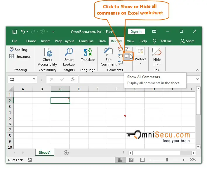 Show or hide all comments Excel worksheet 