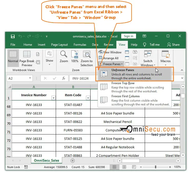  Unfreeze Pane Rows or Columns 