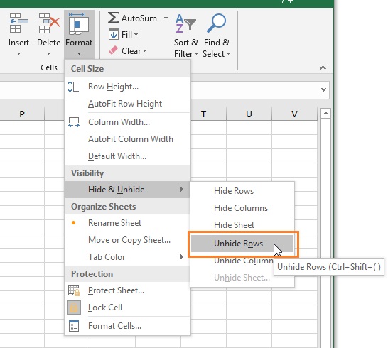 Unhide Rows from Excel Ribbon