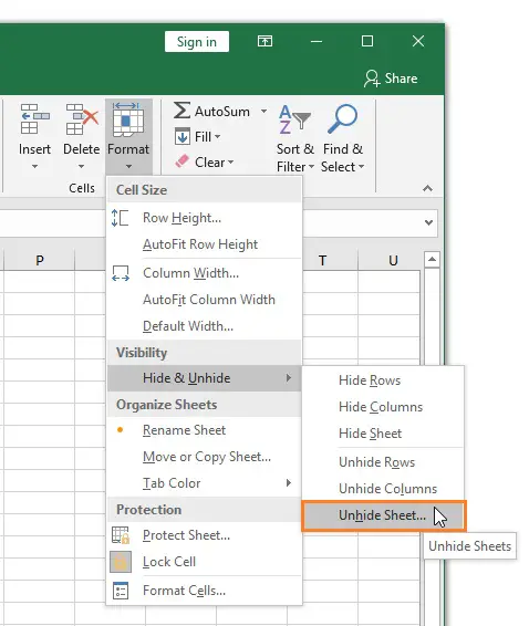  Unhide worksheets from Excel Ribbon